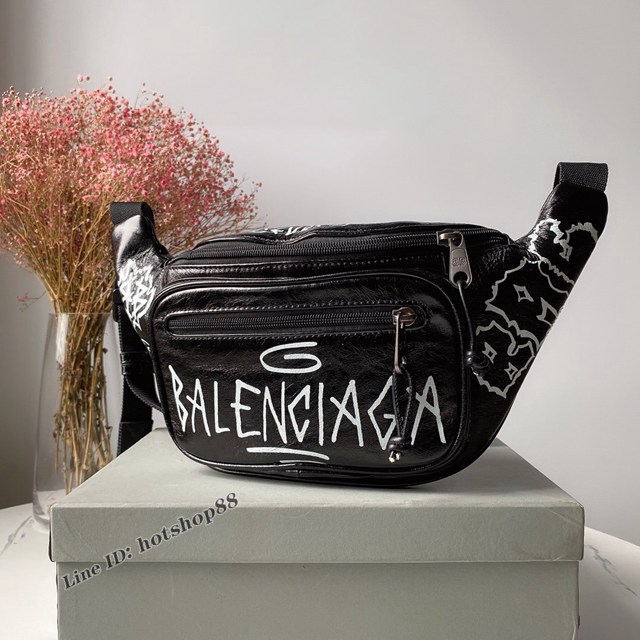 Balenciaga專櫃爆款男女腰包 巴黎世家經典原單進口香皮塗鴉腰包胸包 fyj1094